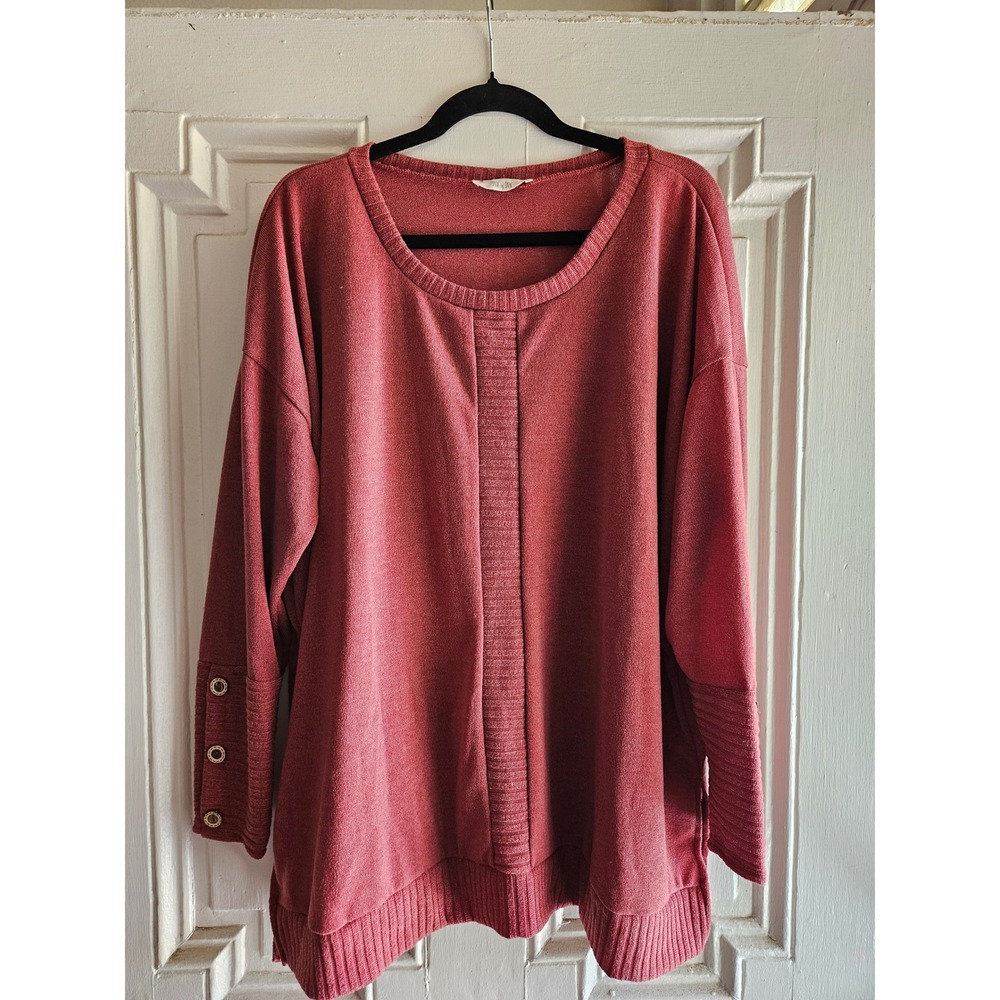 Jade by Jane Womens 1XL Terracotta Rose Ribbed Button Detail Tunic Top KRT1647